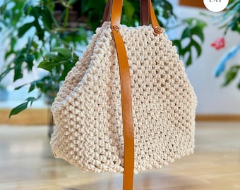 Macrame Bag PDF Pattern, Market Bag DIY, Modern Boho Purse, Handbag Pattern, Macrame Tote Bag,Step-by-step Instructions with video tutorials