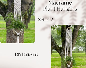 DIY set van 2 macrame plantenhangers, geometrische DIY macrame, macrame patroon, stapsgewijze beginnersvriendelijke DIY, handgemaakt cadeau-idee