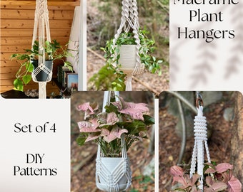 SET of 4 bestsellers pdf patterns Macrame plant hanger, plant hanger DIY, macramé pattern beginner, DIY macrame, how to plant hanger