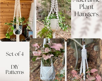 SET of 4 bestsellers pdf patterns Macrame plant hanger, plant hanger DIY, macramé pattern beginner, DIY macrame, how to plant hanger