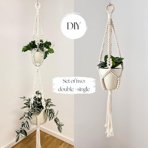 Bundle Makramee Pflanzenhänger Muster PDF | Doppel & Einzelpflanzenaufhänger | DIY Blumenampel Set | Sofort Download