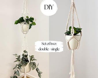 Bundle Macrame Plant Hanger Pattern PDF | Double & Single Plant Hanger | DIY Hanging Planter Set | Instant Download