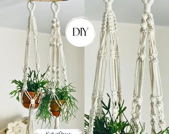 Set of Two Macrame Plant Hangers Patterns, PDF Written Instructions for Beginners, Small Hanging Planters, Digital Download