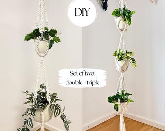 Bundle Macrame Plant Hangers Patterns | Double & Triple Hanging Planters | DIY Vertical Garden | Instant Download