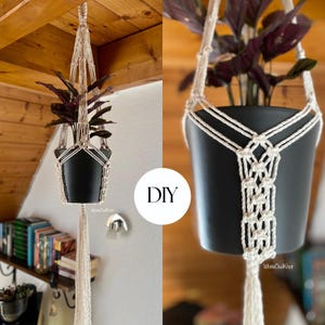 DIY PDF pattern macrame plant hanger, Square Knots easy to make macramé pattern beginner, DIY macrame, step by step, how to plant hanger