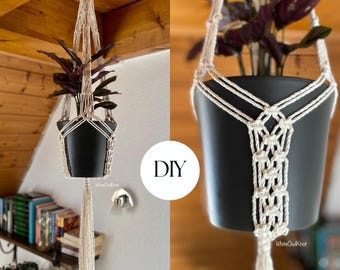 DIY PDF pattern macrame plant hanger, Square Knots easy to make macramé pattern beginner, DIY macrame, step by step, how to plant hanger