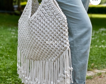 Macrame Shoulder Bag PDF Pattern, DIY Macrame Boho Hippie Bag