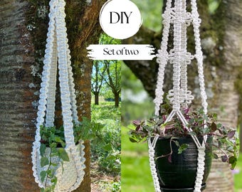 Macrame Plant Hangers SET of Two Patterns, No Tassel Planters, Written PDF Instructions, Instant Download