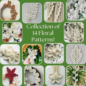Collection of 14 DIY Macrame Floral Patterns. Make Your Own Unique Fiber Art for Creative Home Decor. Macrame Maker Gift Idea