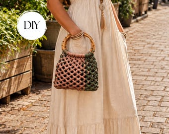 Macrame Handbag Pattern PDF, DIY Boho Bag Tutorial, Bamboo Handle Purse, Modern Cord Bag, Instant Download, Beginner Friendly