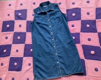 vintage cottage core denim dress 90s 1990s cotton western farmcore jean chambray |S-M| Marsh Landing