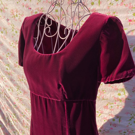 70s dress wine red velvet 1970s handmade | S-M | … - image 3