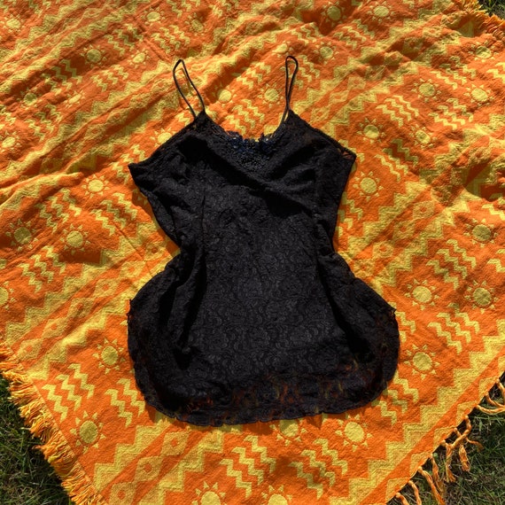 Vintage vtg black lace slip top 90s S M camisole … - image 5