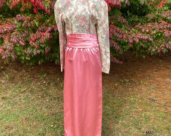 70s-80s vintage dress maxi pastel pink beige  tapestry |S - M| 1970s occasion wear brocade