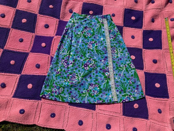 Vintage 70s skirt blue green purple floral print … - image 1