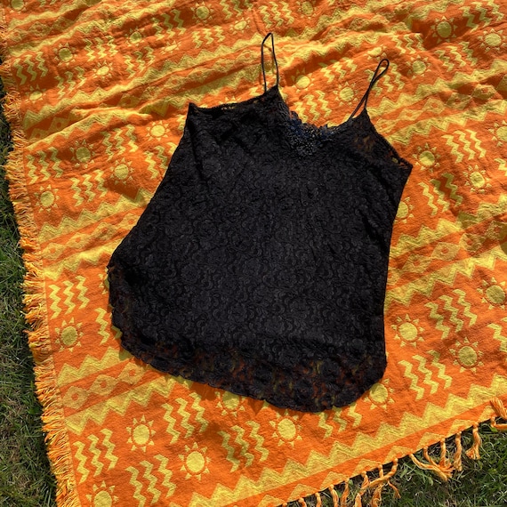 Vintage vtg black lace slip top 90s S M camisole … - image 1