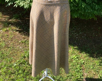 Vintage 50s 60s pendleton wool plaid skirt XS S tartan made in USA beige blue brown hand tailored circle academia academic