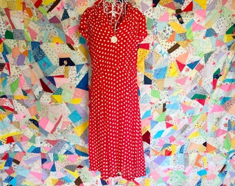 vintage April Cornell dress 1990s | M | cottage core [ red white  ] polka dot midi 90s