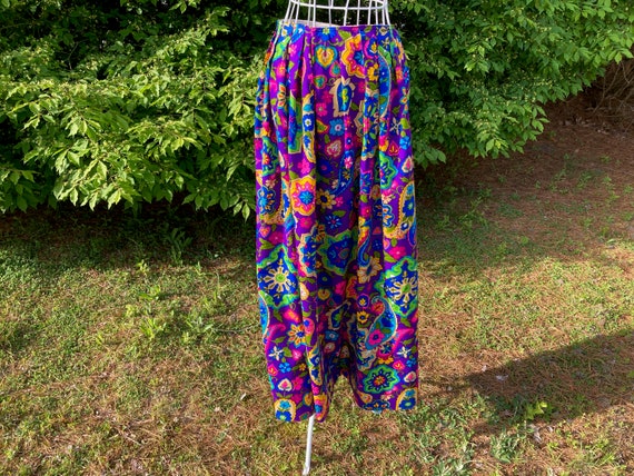 Vintage 70s psychedelic skirt colorful bright XS-… - image 1