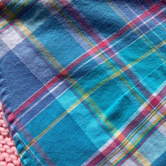 Vintage plaid shirt snap blue pink Henri Bendel c… - image 5