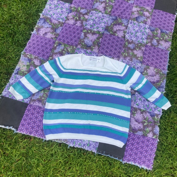 Vintage vtg grandma bedazzled sweater 3/4 sleeve … - image 1