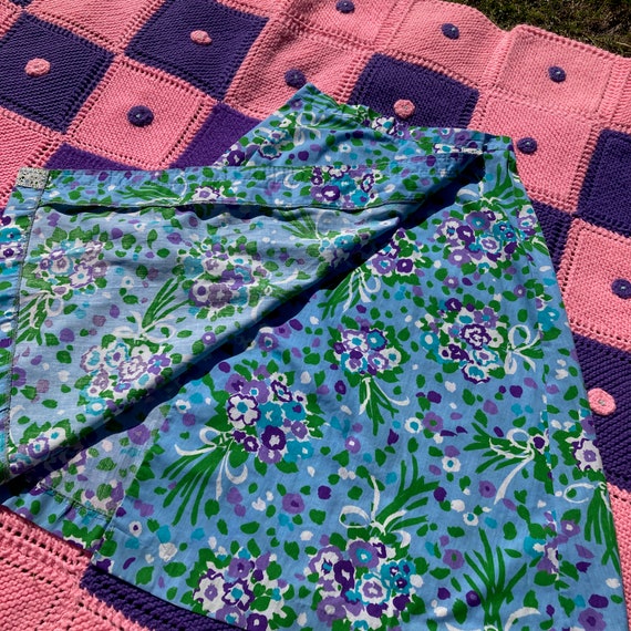 Vintage 70s skirt blue green purple floral print … - image 7