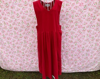 vintage red corduroy jumper dress 80s 90s cottage prairie western farmcore | M-L | 1990s bright red Northern Isles