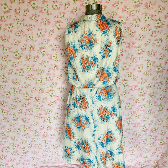 vintage dress 70s | S-M |  cream teal orange cora… - image 4