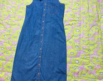 vintage cottage core denim dress 90s 1990s cotton western farmcore jean chambray |M-L| Woolrich