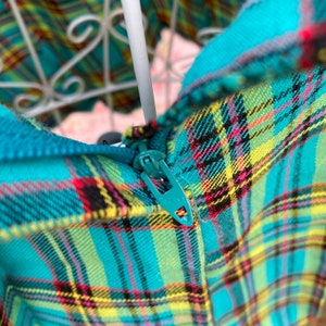 80s 90s vintage skirt pleated plaid blue black yellow S M turquoise Tracy Evans image 10