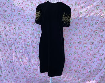 vintage talbots dress 80s 90s black gold dress  | S-M | A.J. Bari ilgwu