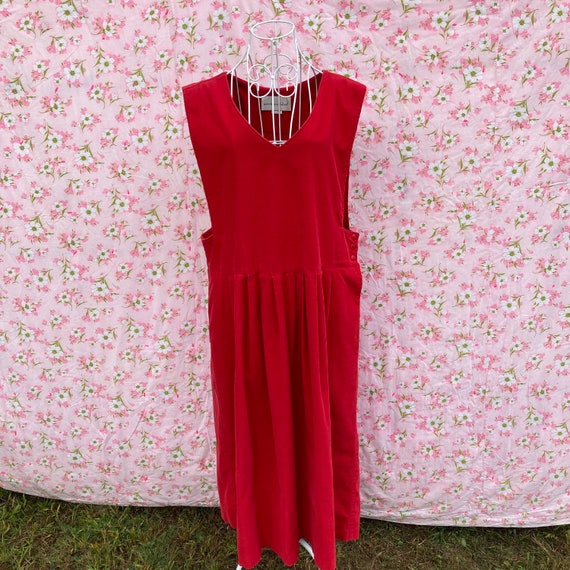 vintage red corduroy jumper dress 80s 90s cottage… - image 2