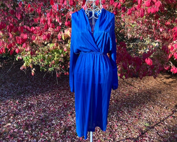 vtg vintage 70s 80s dress  blue 1970s 1980s  | S … - image 1