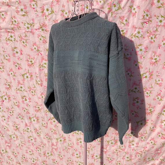 Vintage knit sweater 80s 90s teal | M-L | abstrac… - image 1