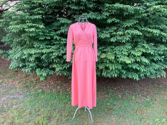 70s vintage maxi dress pastel orange  | XS-S | 19… - image 1