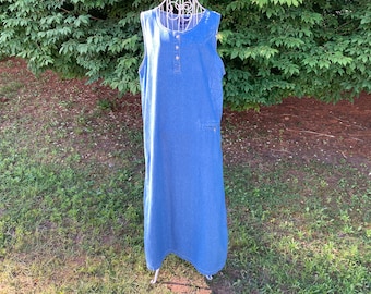 vintage cottage core denim dress 1990s cotton western farmcore jean maxi jumper |S-M| Original TY Wear