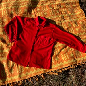 Vintage 60s 50s bright red wool shirt  1960s 1950s true vintage authentic blouse shirt trophy robert roy  bright button up winter fall XS S