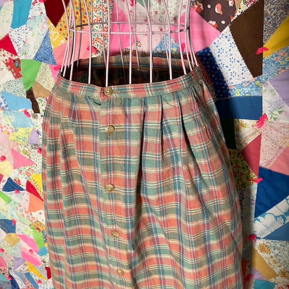 80〜90s Vintage Quilt Pleats Check Skirt 80s Colorful Plaid Skirt M, Vintage 