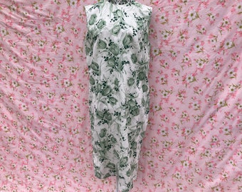 Vintage 60s 70s shift dress green white floral |S - M|