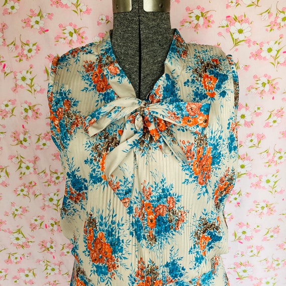 vintage dress 70s | S-M |  cream teal orange cora… - image 5