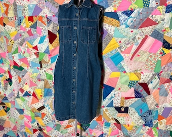 vintage cottage core denim dress 90s 1990s cotton western farmcore jean chambray |S-M| Genuine Sonoma Company