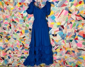 Vintage 70s prairie dress 1970s | S-M | bright blue maxi