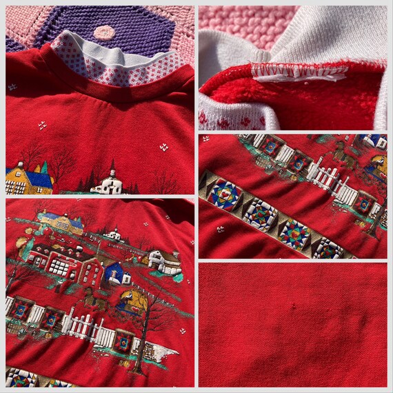 Vintage 90s grandma red collared sweatshirt count… - image 3