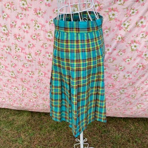 80s 90s vintage skirt pleated plaid blue black yellow S M turquoise Tracy Evans image 7