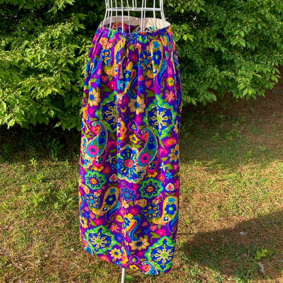 Vintage 70s psychedelic skirt colorful bright XS-… - image 4