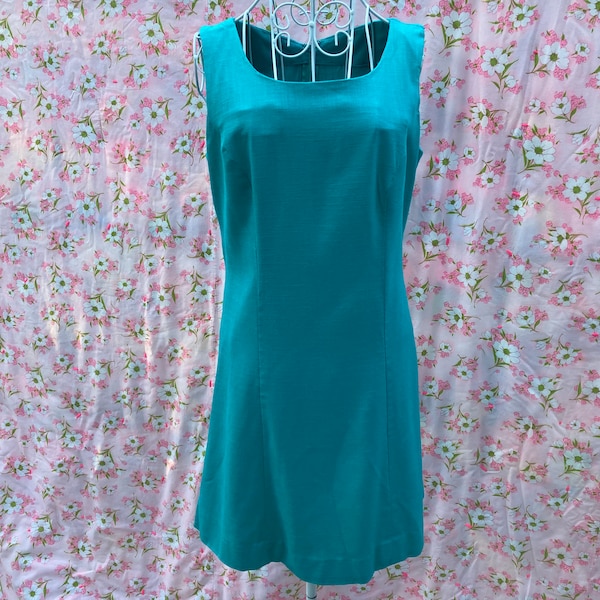 Vintage 60s 70s shift dress |S -M| teal 1960s 1970s