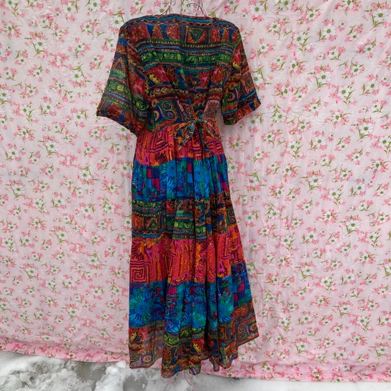 vintage 80s dress floral abstract colorful 1980s … - image 7