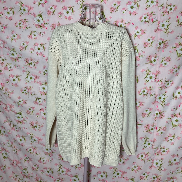 Vintage 90s sweater open knit  |S-M|  1990s oat meal cream