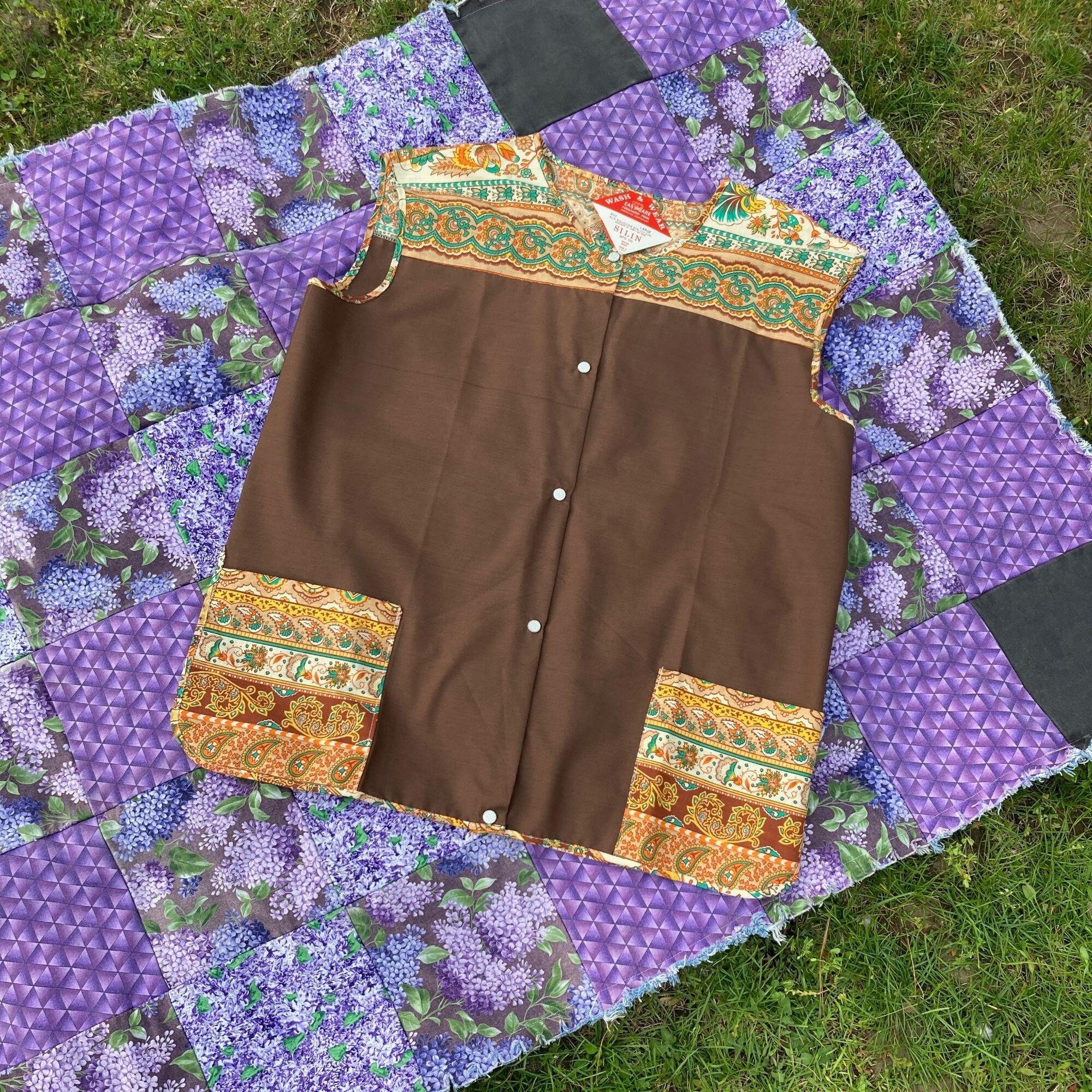 配送員設置 Vintage Vtg 60s 70s Apron S M Vest Apron Pockets Brown エプロン・三角巾
