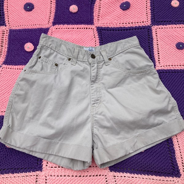 vintage 90s jean beige high waisted shorts khaki tan 1990s 28-29 Weathervane cotton cuffed